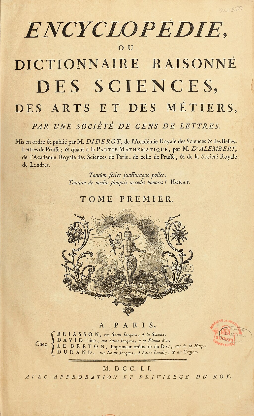 Portada de la Enciclopedia, publicada en 1773.