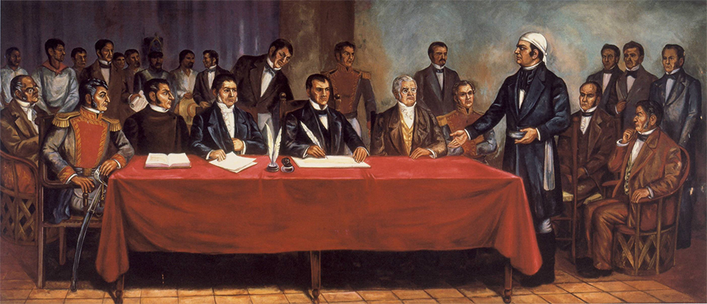 El Congreso de Chilpancingo, también conocido como Congreso de Anáhuac, redactando el Acta Solemne de la Declaración de Independencia, el 6 de noviembre de 1813.