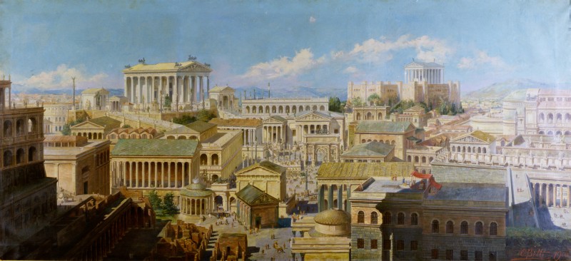 Vista de la ciudad de Roma en la época imperial. Reconstrucción de Oreste Betti de principios del siglo XX.