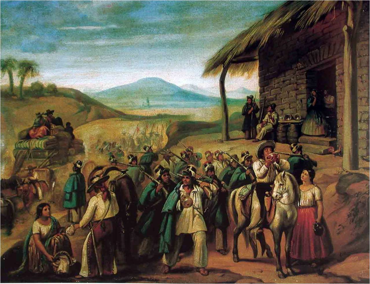 Soldados de la Reforma en la Venta. Pintura realizada por el artista mexicano Primitivo Miranda en 1858. Museo Nacional de las Intervenciones.