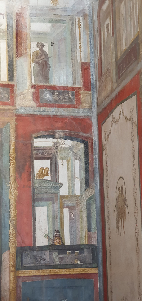 Pintura ilusionista en la Villa de los Vetii en Pompeya. 