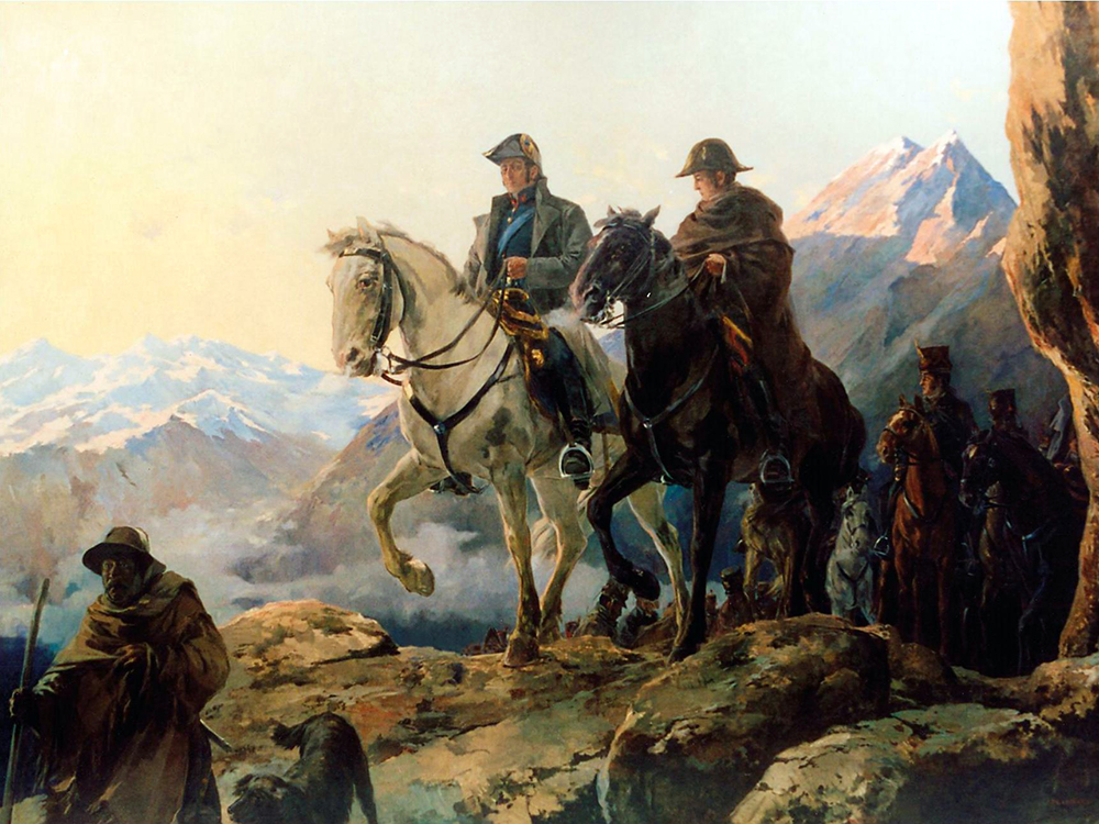 El paso del Ejército Libertador por la cordillera de los Andes en 1817. Pintura realizada en 1909 por el artista español Julio Vila y Prades.