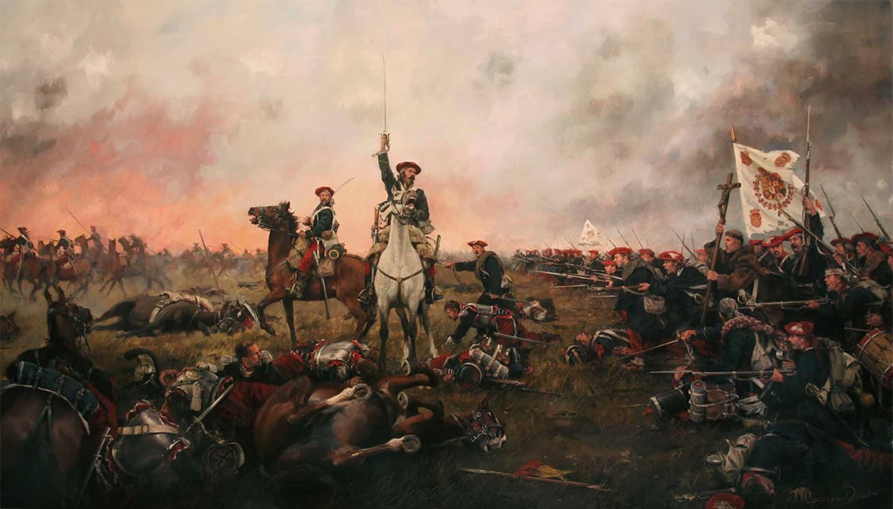 Calderote, representación de una batalla de la primera guerra carlista, realizada por el artista español Augusto Ferrer-Dalmau.