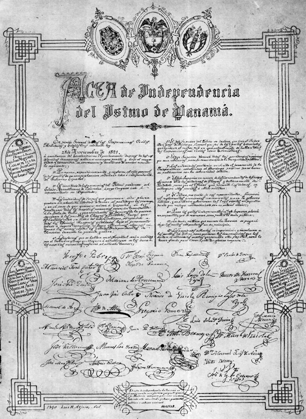 Acta de Independencia de Panamá, redactada el 28 de noviembre de 1821.