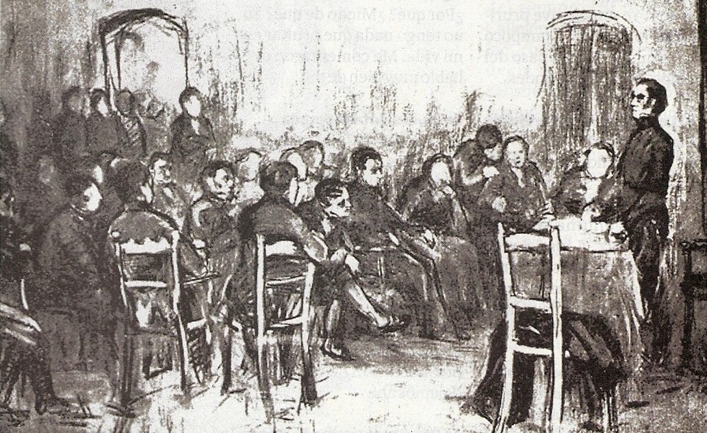Boceto de la época que describe una de las sesiones de la Asamblea. 