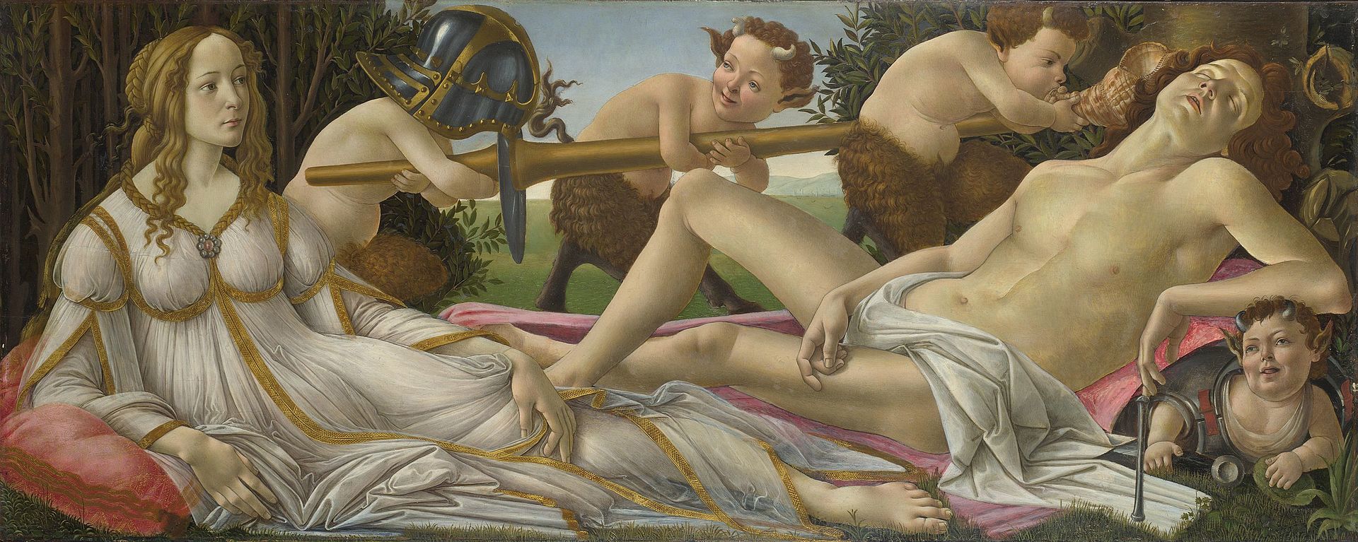 Venus y Marte, 1483, temple y óleo sobre tabla, 69 cm x 173 cm, NationalGallery, Londres, Reino Unido.