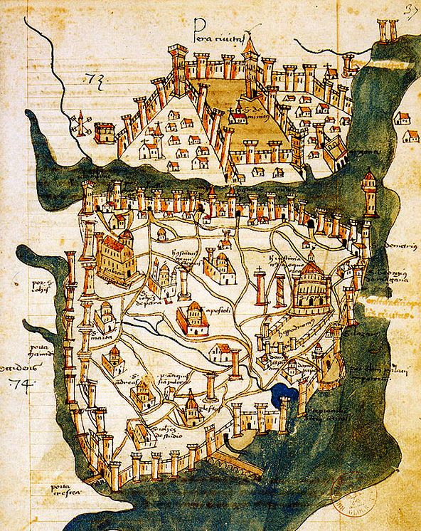 Vista de Constantinopla en 1422, según el cartógrafo florentino Cristoforo Buondelmonti.