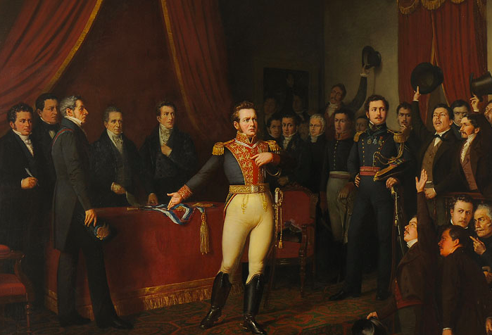 La renuncia de O’Higgins al cargo de director supremo de Chile, según una pintura del artista chileno Manuel Antonio Caro, realizada en 1875.