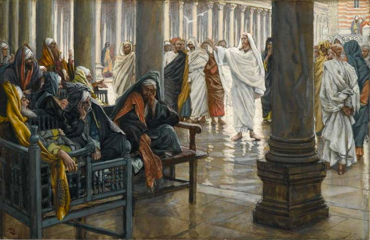 Jesús de Nazaret lanzando críticas contra los fariseos. Pintura realizada por el artista francés James Tissot en 1894. Museo Brooklyn, Nueva York, Estados Unidos.