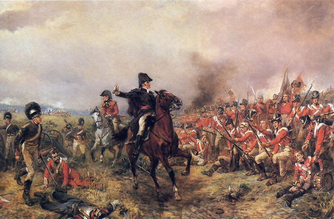 El Duque de Wellington comandando a las tropas británicas en Waterloo. Pintura realizada por el artista inglés Robert Alexander Hillingford.