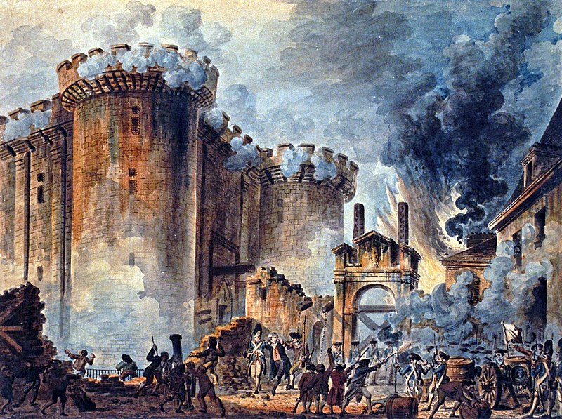 Representación de la Toma de la Bastilla, símbolo del inicio de la revolución. Jean-Pierre Houël, 1789.
