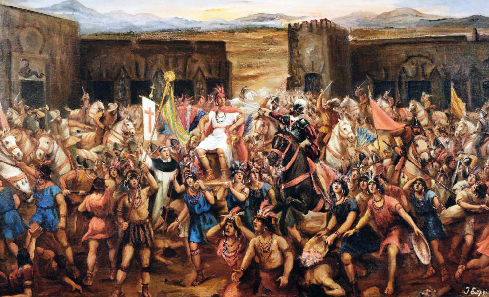 La captura de Atahualpa (1927), pintura al óleo de Juan Lepiani que representa la captura del inca Atahualpa, por las tropas de Francisco Pizarro, en 1532.