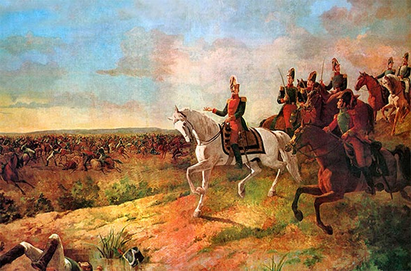 Simón Bolívar y su alto mando durante la batalla de Junín. Pintura realizada por el artista venezolano Martín Tovar y Tovar.