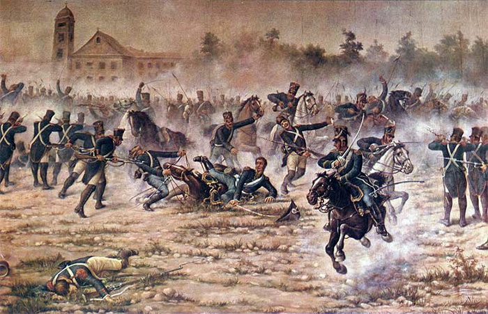 Representación del combate de San Lorenzo, realizada por el artista argentino Ángel della Valle.