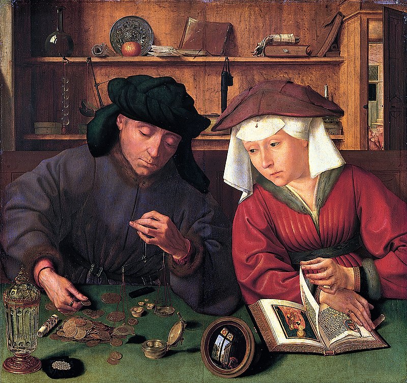 En El cambista y su mujer (1514), el artista Quentin Massys representó una escena de la vida cotidiana de un matrimonio burgués durante los primeros años de la Edad Moderna.