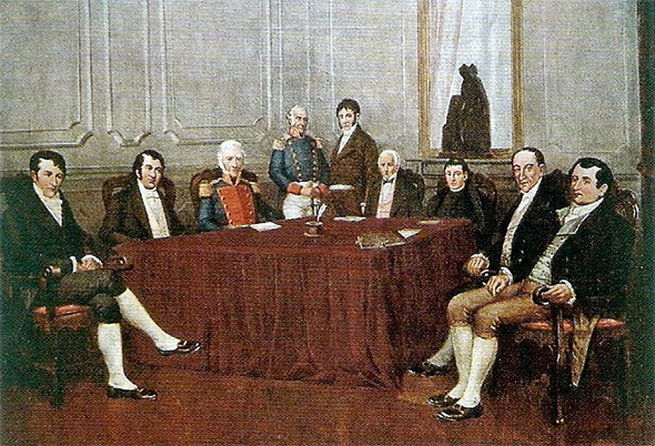 La Primera Junta de Gobierno, según una pintura del artista español Francisco Fortuny realizada a principios del siglo XX.