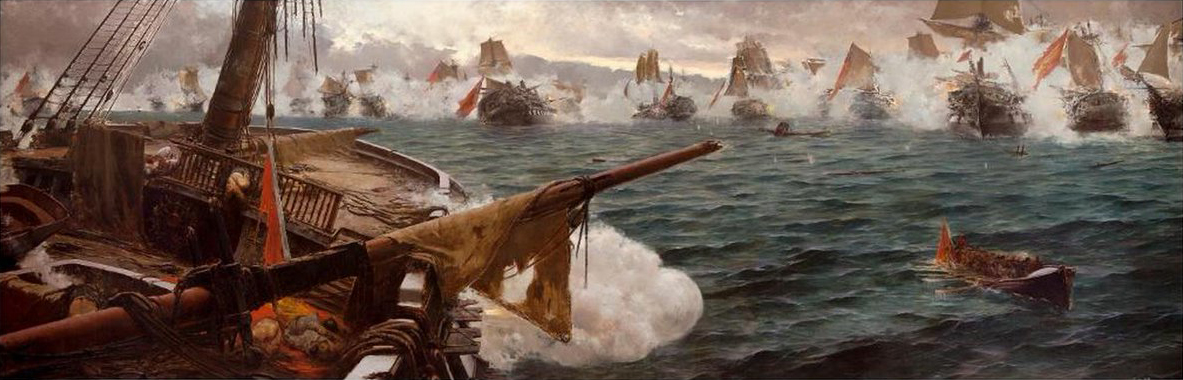 Combate de Trafalgar, pintura al óleo realizada por el artista español Justo Ruiz Luna en 1890.