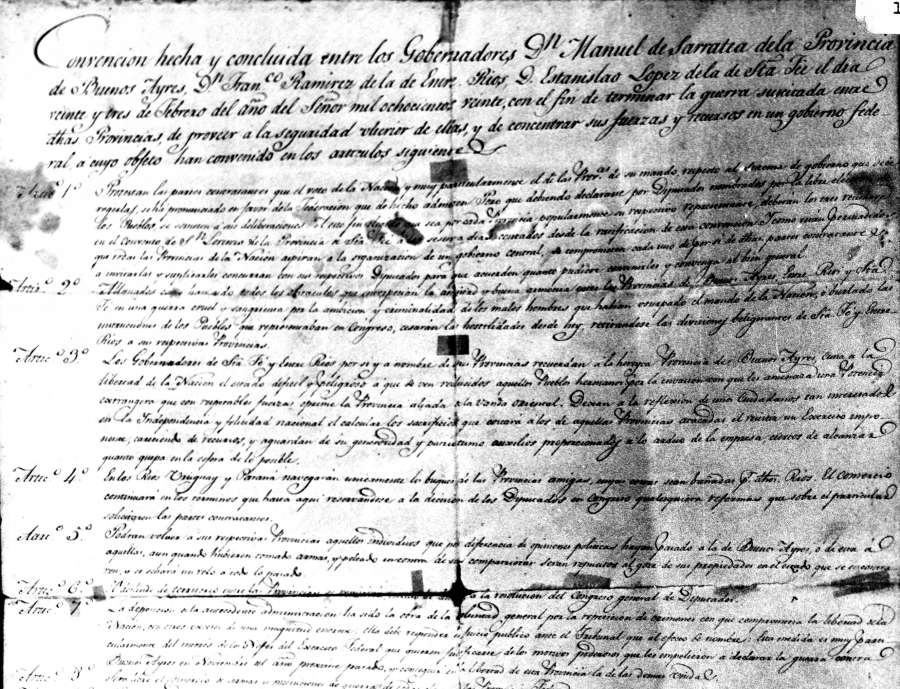 Copia del Tratado de Pilar. Archivo provincial de Santa Fe.