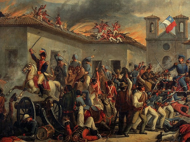Representación de la lucha entre realistas y patriotas en el interior de la ciudad de Rancagua. Pintura realizada en 1820 por el artista italiano Giulio Nanetti.