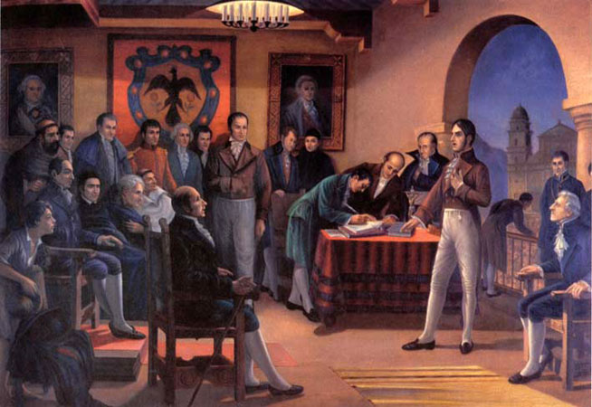 Firma del acta del cabildo extraordinario de Santa Fe, el 20 de julio de 1810. 