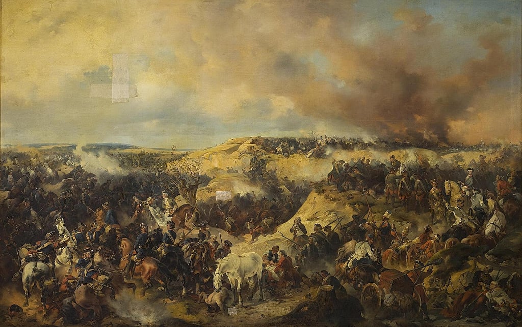 La batalla de Kunersdorf (1759), durante la guerra de los 7 Años. Óleo pintado por Alexander Kotzebue.