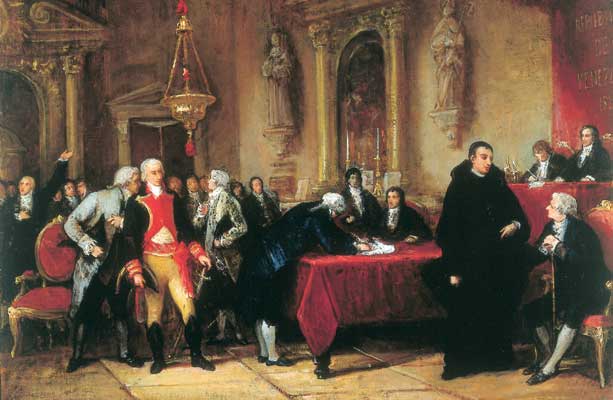 Firma del Acta de Independencia de Venezuela, el 5 de julio de 1811. Pintura realizada en 1876 por el artista venezolano Martín Tovar y Tovar.