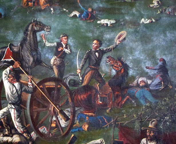 La batalla de San Jacinto, según un óleo de Samuel Houston.
