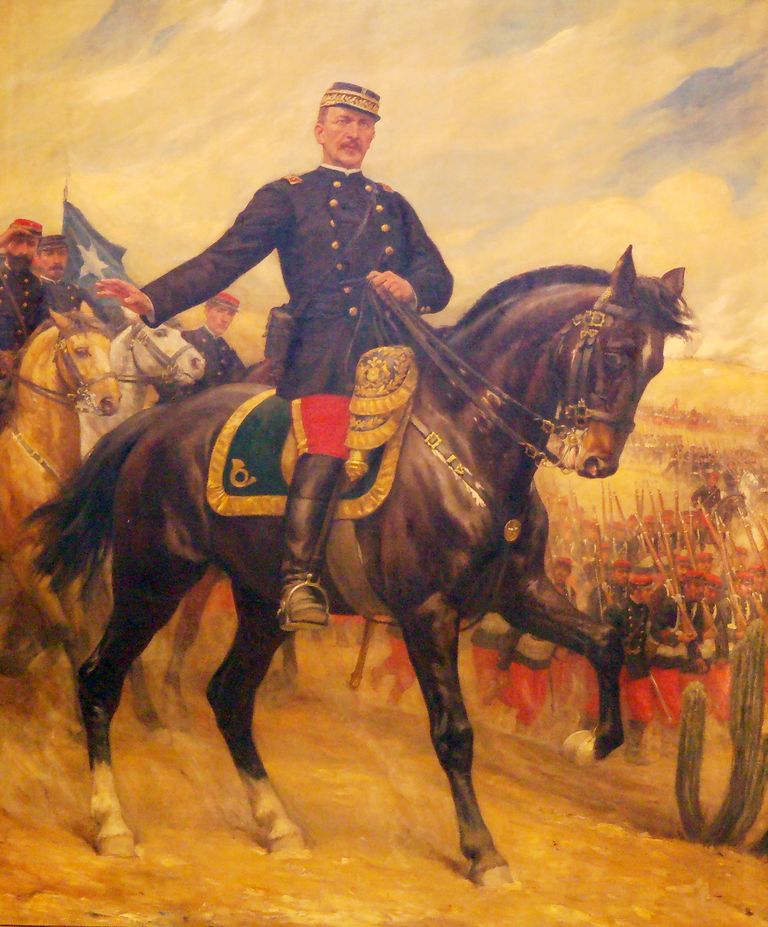 Avance de tropas chilenas dirigidas por el general Manuel Baquedano. Pintura realizada en 1912 por el artista de origen italiano Pedro Subercaseaux.