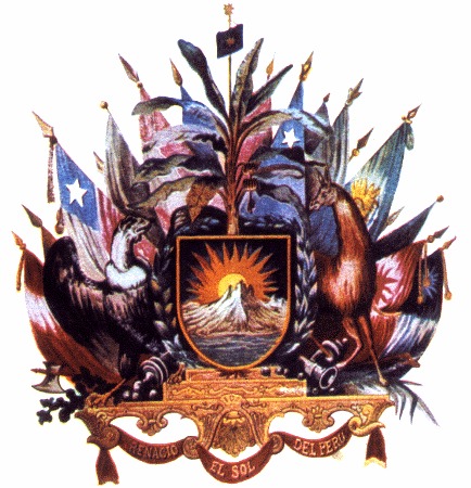 Primer diseño del escudo nacional del Perú, creado por José de San Martín.