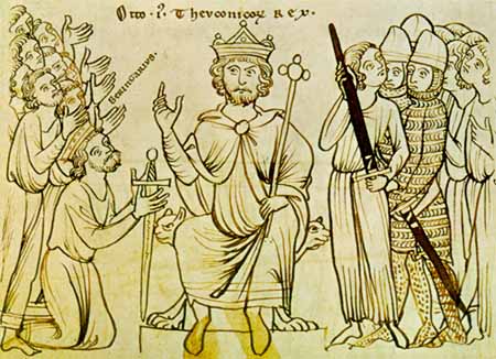 Representación de Otón I, creador del Sacro Imperio Romano Germánico. Crónica del obispo y cronista alemán Otón de Frisinga, realizada hacia fines del siglo XII.