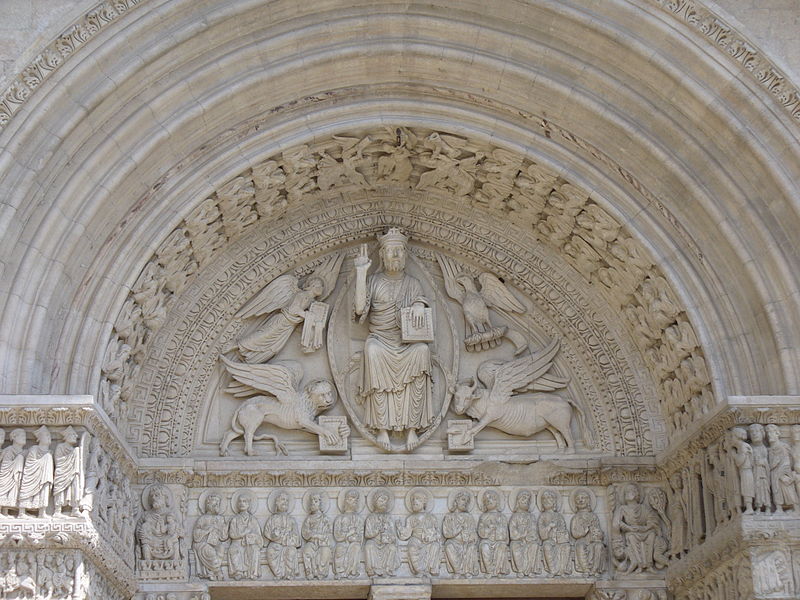 Tímpano de la fachada occidental de la iglesia de San Trófimo de Arlés, en Francia.