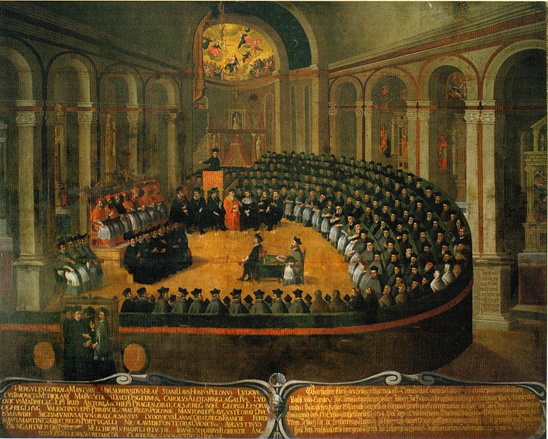 Sesión del Concilio de Trento, en Santa María Maggiore. Pintura de Elia Naurizio.