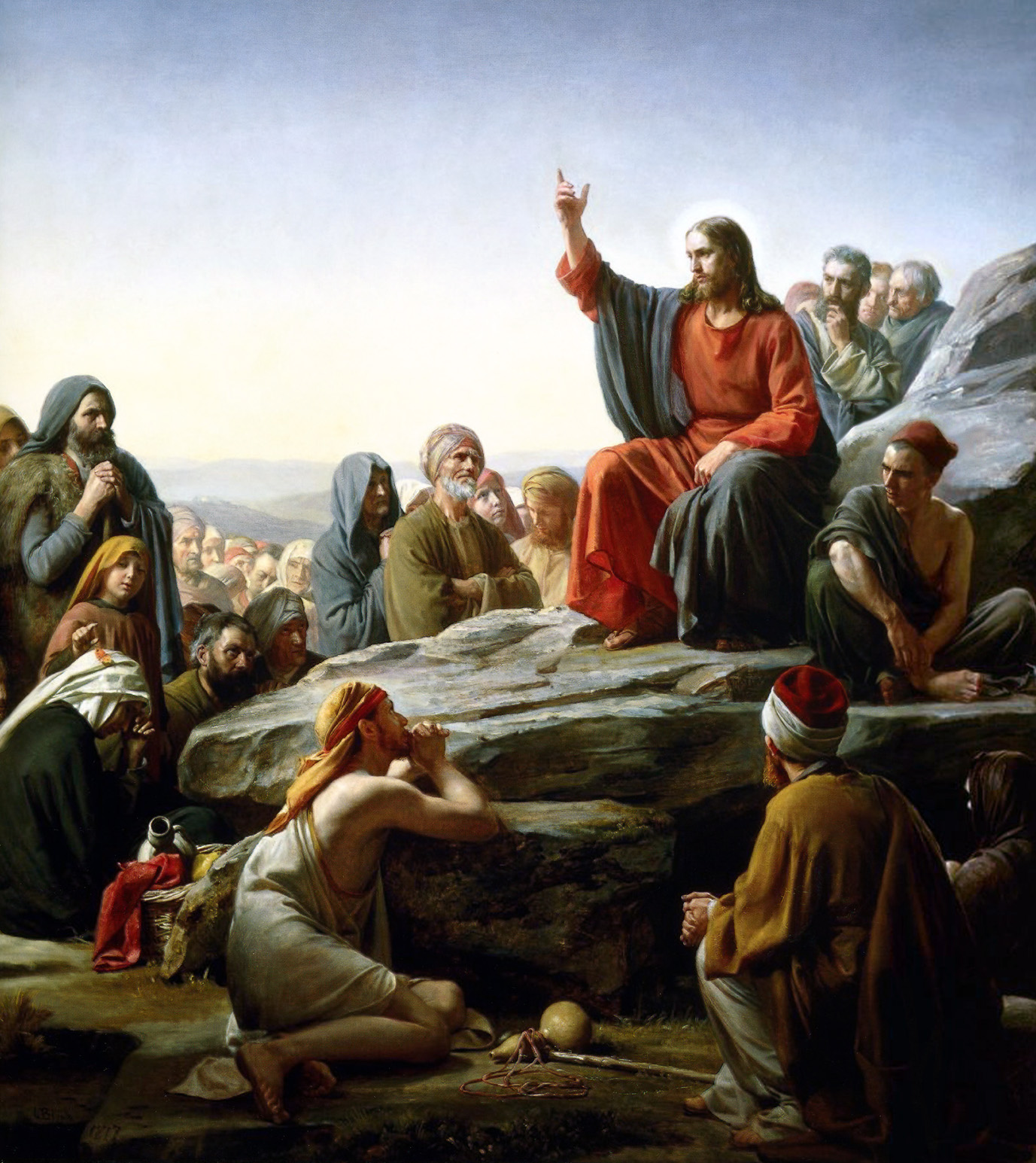 El Sermón de la montaña, por Carl Bloch. Muestra a Jesús de Nazaret predicando para una multitud.