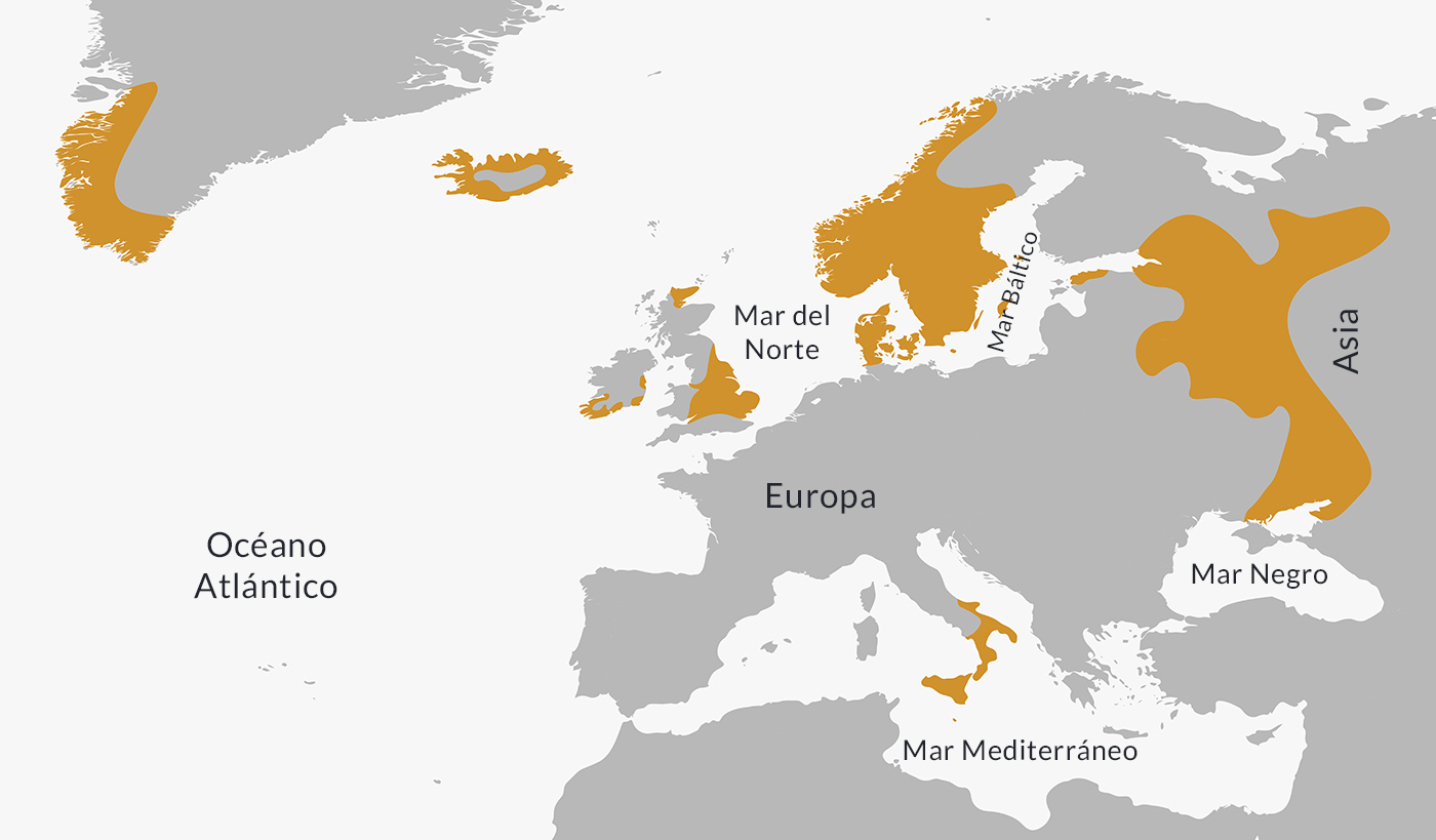 Máxima expansión de los pueblos nórdicos a principios del siglo XI.
