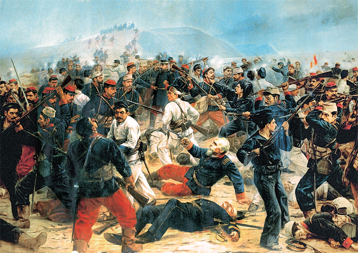 El último cartucho, pintura de Juan Lepiani que representa el combate cuerpo a cuerpo al final de la batalla de Arica.