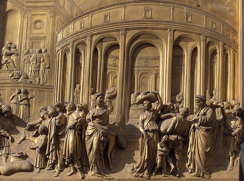 La Historia de José, de Lorenzo Ghiberti. Detalle de Las Puertas del Paraíso del Baptisterio de San Juan, en Florencia, Itaalia.