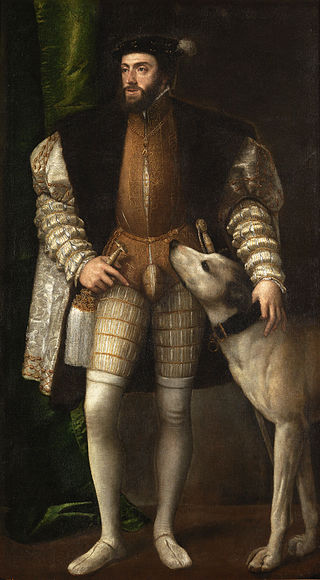 Retrato de Carlos V con un perro realizado por el pintor italiano Tiziano, en 1548.