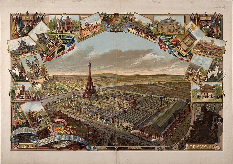 Postal sobre la Exposición Universal de París de 1889. Las exposiciones universales buscaban mostrar los avances en las distintas áreas de conocimiento.