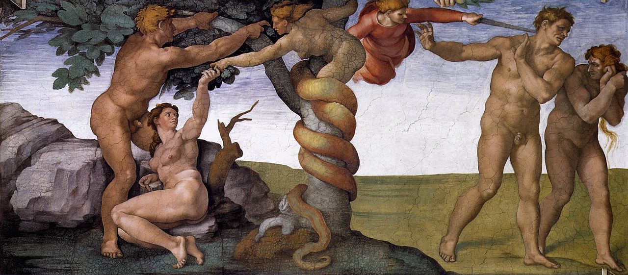 Caída y expulsión del Jardín del Edén (1510), fresco del pintor italiano Miguel Ángel que representa el pecado original. Se encuentra pintado en la bóveda de la Capilla Sixtina, en El Vaticano.