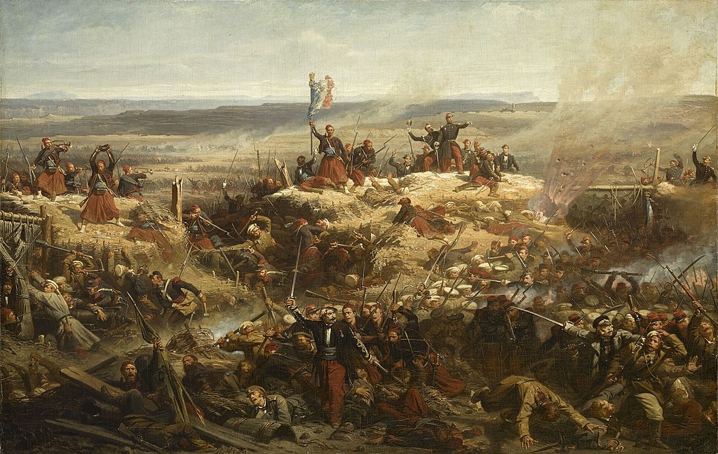 Ataque de la infantería francesa a la fortaleza rusa de Malakoff, el 8 de septiembre de 1855. Pintura del artista francés Adholpe Yvon.