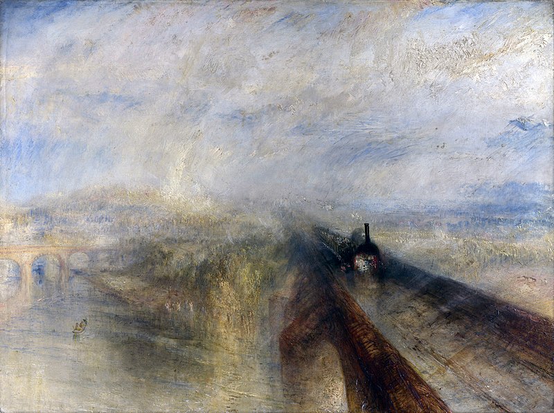 Lluvia, vapor y velocidad, 1844. Esta pintura de William Turner muestra la irrupción del ferrocarril, símbolo de la Revolución industrial en el paisaje rural inglés.