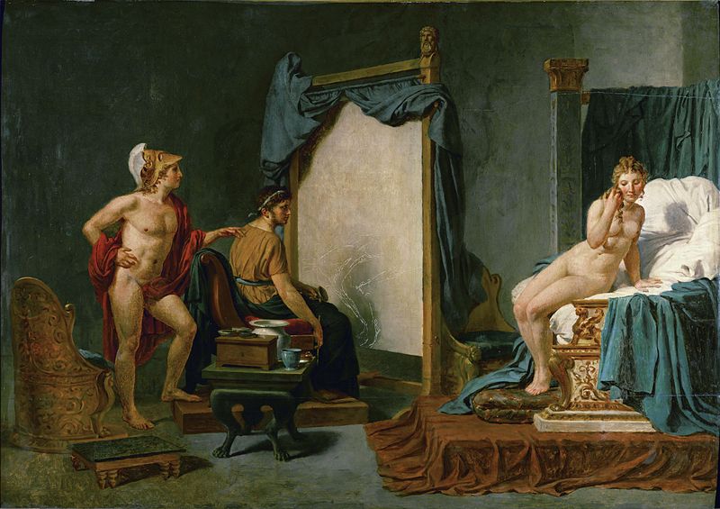 El artista Apeles pintando a Alejandro y a su concubina Campaspe. Obra del pintor francés neoclásico Jacques-Louis David.