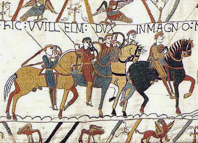 El duque Guillermo II de Normandía en la batalla de Hastings. Escena del tapiz de Bayeux.