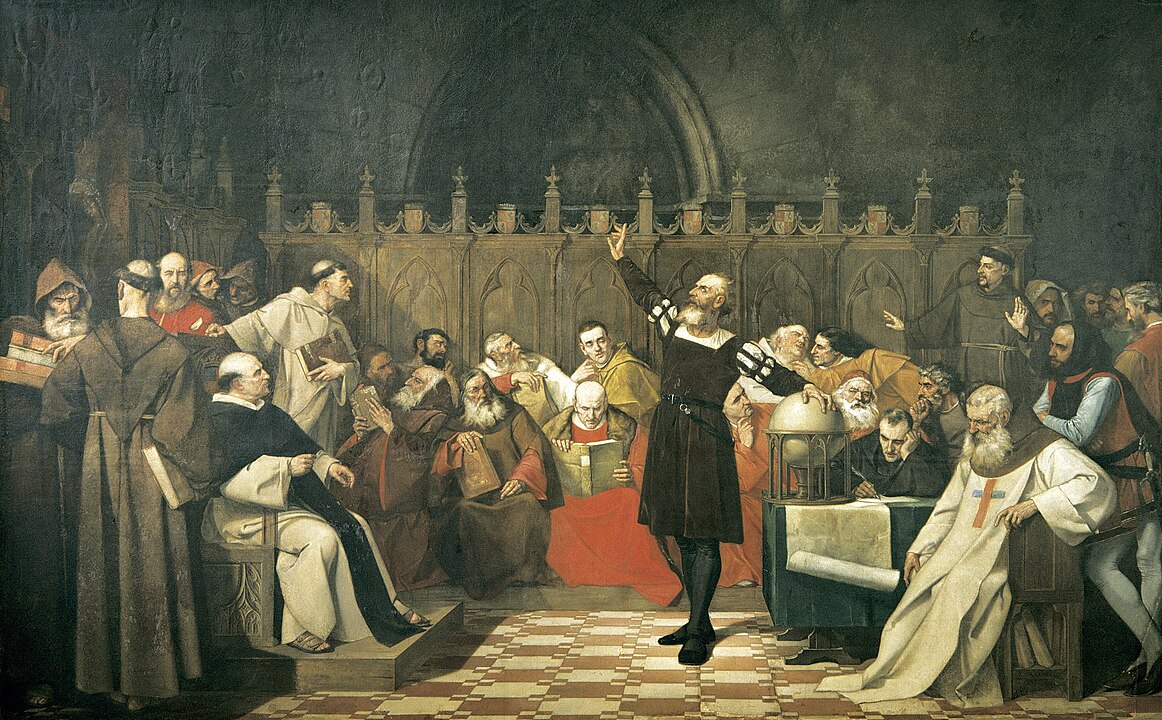 Cristóbal Colón explica su proyecto a los sabios del concilio de Salamanca. Pintura historicista de Ignacio Merino, 1863.