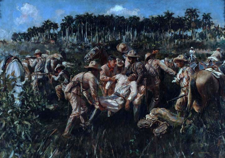Muerte del líder independentista Antonio Maceo, durante la Guerra de la Independencia, en 1896. Pintura realizada por el artista cubano Armando Menocal.
