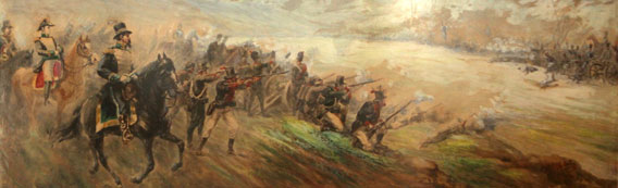 La batalla de Tacuarí, que tuvo lugar el 9 de marzo de 1811, enfrentó a tropas enviadas por la Primera Junta de Buenos Aires y fuerzas locales integradas por criollos y peninsulares. Pintura realizada en 1890 por Guillermo Da Re.