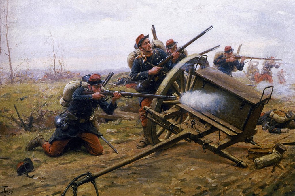 Combate de infantería en una ruta de Francia, en 1870. Pintura del artista francés Paul Louis Grolleron.