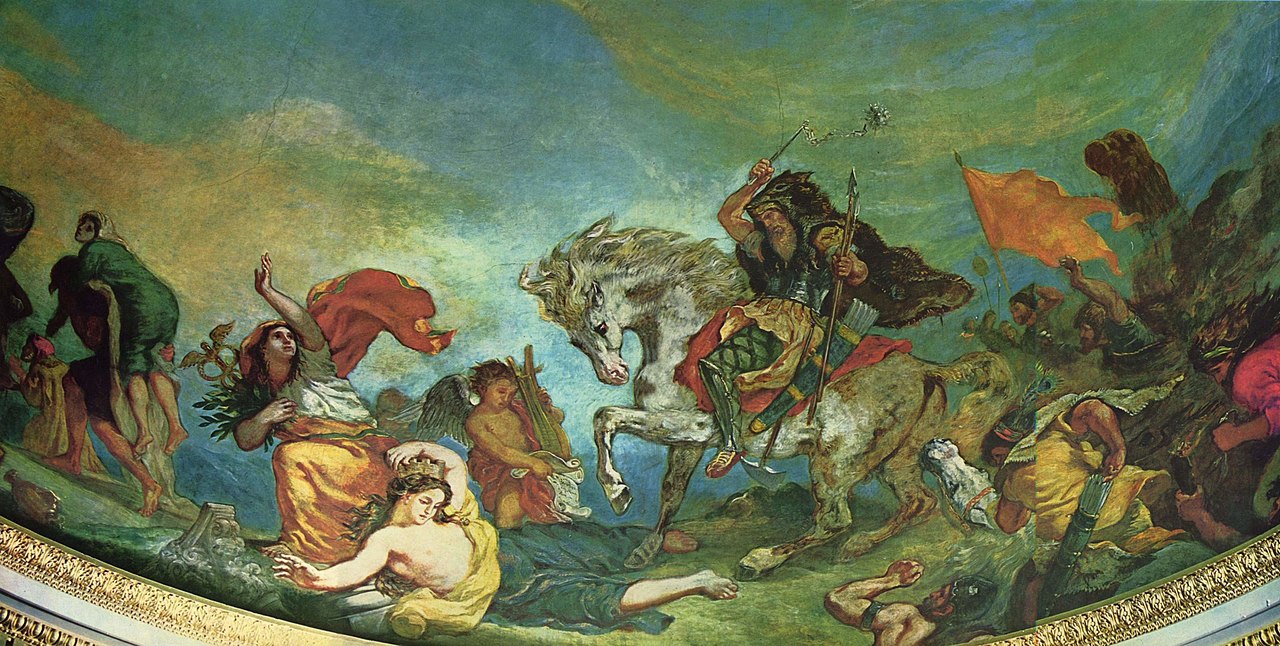 Atila y sus hunos invadiendo la península itálica, obra del pintor francés Eugene Delacroix realizada entre 1838 y 1847.