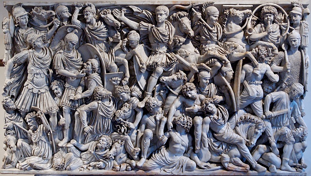 El gran sarcófago Ludovisi, tallado en mármol a mediados del siglo III, representa una batalla entre godos y romanos. Se encuentra en el Museo Nacional Romano.