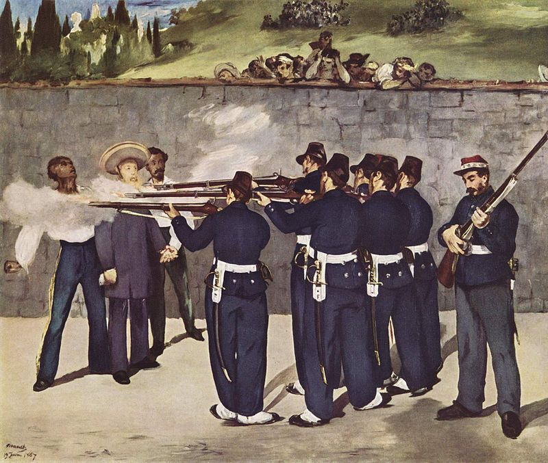 Fusilamiento de Maximiliano I y los generales conservadores Tomás Mejía y Miguel Miramón, el 19 de junio de 1867. Pintura realizada por el artista francés Édouard Manet.